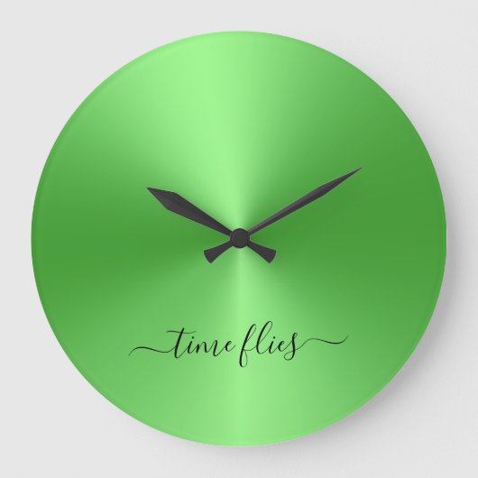 Time Fliegt Neon Green Metallic Style Acrylic Große Wanduhr (Vorderseite)
