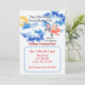 Time Flies, Airplane Bear 1st Birthday Einladung (Stehend Vorderseite)