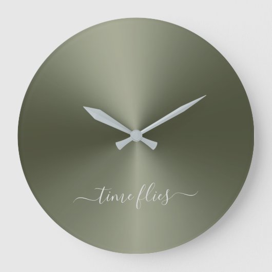 Time Flies Army Green Metallic Style Acrylic Große Wanduhr (Vorderseite)
