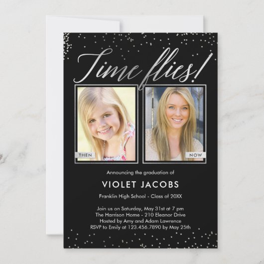 Time Flies EDITABLE COLOR Abschluss Einladung (Vorderseite)