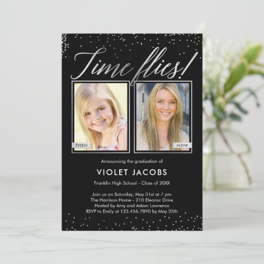 Time Flies EDITABLE COLOR Abschluss Einladung (Stehend Vorderseite)