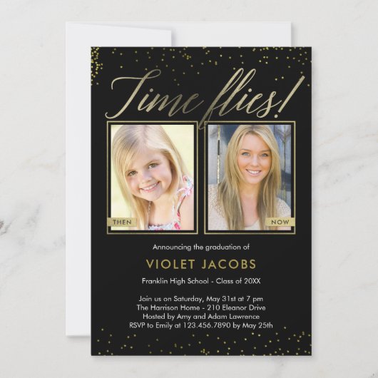 Time Flies EDITABLE COLOR Abschluss Einladung (Vorderseite)