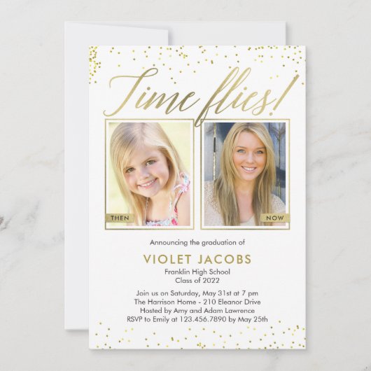 Time Flies EDITABLE COLOR Abschluss Einladung (Vorderseite)