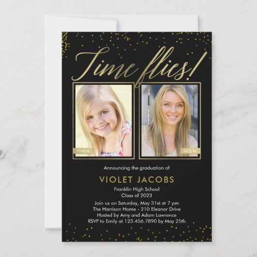 Time Flies EDITABLE COLOR Abschluss Einladung (Vorderseite)