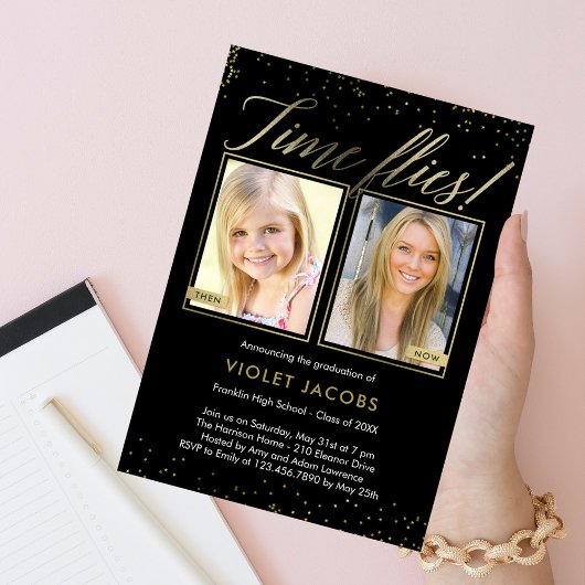 Time Flies EDITABLE COLOR Abschluss Einladung
