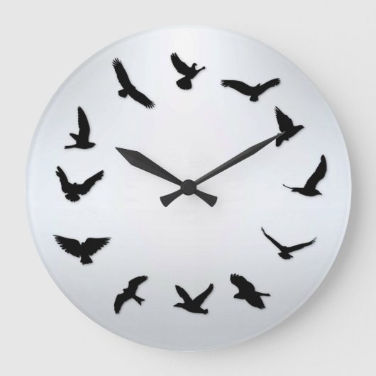 Time Flies Minimalist Novelty Bird Wall Clock Große Wanduhr (Vorderseite)
