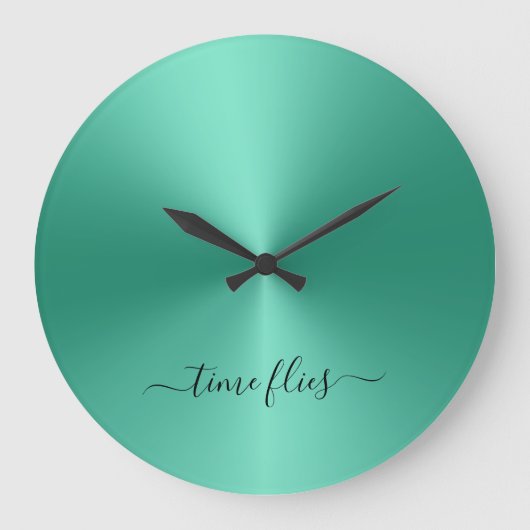 Time Flies weich grüne Metallic Style Acrylic Große Wanduhr (Vorderseite)