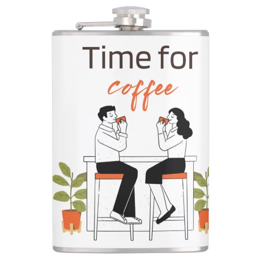 Time for Coffee Cute Couple Illustratio Mug, 15 oz Flachmann (Vorderseite)