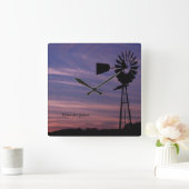 Time For Peace Wall Clock with Windmill in Sunset Quadratische Wanduhr (Zuhause)