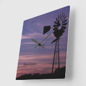 Time For Peace Wall Clock with Windmill in Sunset Quadratische Wanduhr (Winkel)