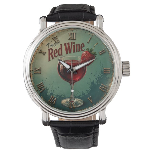 Time for Red Wine  Rustic Vineyard Armbanduhr (Vorderseite)