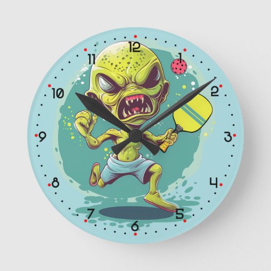 Time for Space Rage Rally Pickleball Runde Wanduhr (Vorderseite)