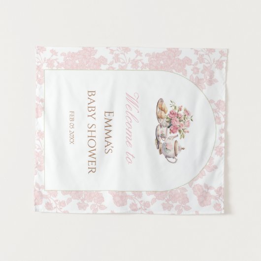 Time for Tea Baby Shower Backdrop Wandteppich (Vorderseite (Horizontal))