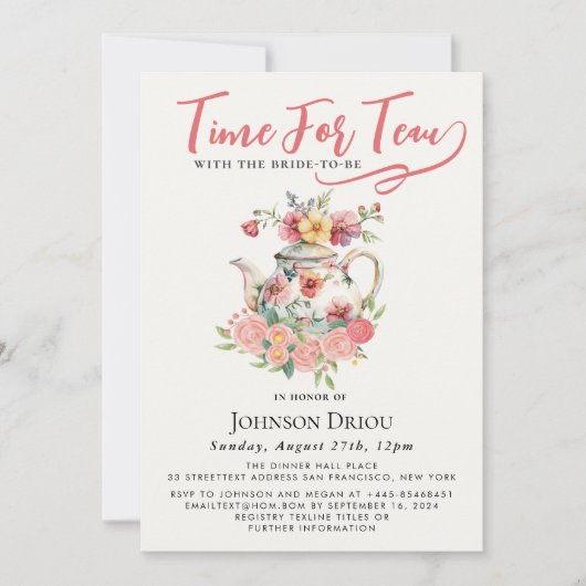 Time For Tea Bridal Shower Party Einladung (Vorderseite)