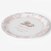 Time for Tea Elegant Pink Floral Toile Pappteller (Schrägansicht)