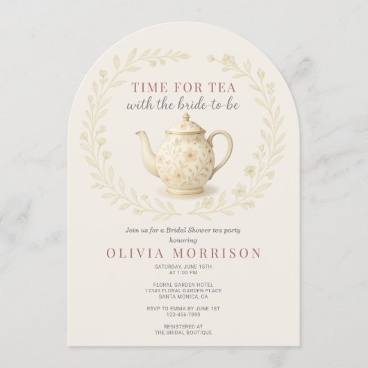 Time for Tea Floral Wildflower Bridal Shower Einladung (Vorderseite)
