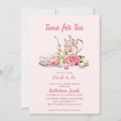 Time for Tea Pink Floral Tea Party Bridal Shower Einladung (Vorderseite)