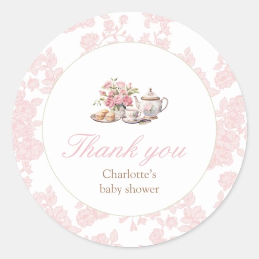 Time for Tea Pink Floral Toile Sticker (Vorderseite)