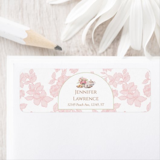 Time for Tea Pink Toile Return Address (Insitu)