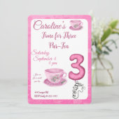 Time for Three Par-tea 3rd Birthday Invitation Einladung (Stehend Vorderseite)