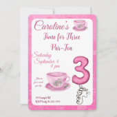 Time for Three Par-tea 3rd Birthday Invitation Einladung (Vorderseite)