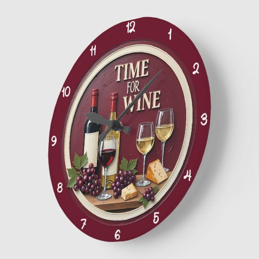 Time For Wine Bottles Cheese Große Wanduhr (Winkel)
