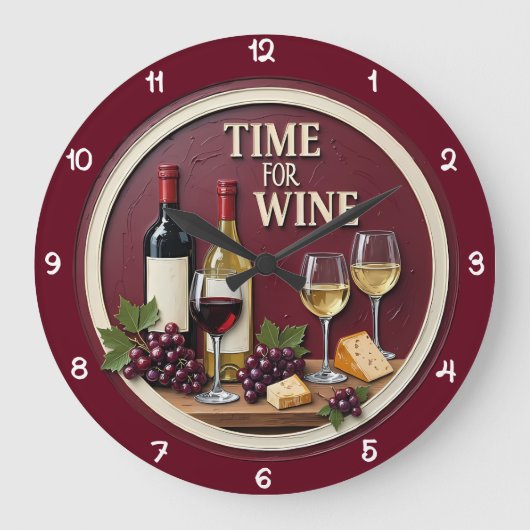Time For Wine Bottles Cheese Große Wanduhr (Vorderseite)