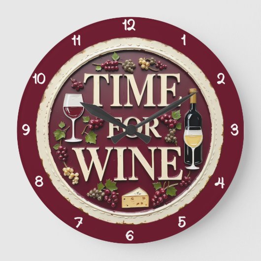 Time For Wine Grape Cheese Große Wanduhr (Vorderseite)