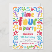 Time Four A Party Confetti Balloon 4th Birthday  Einladung (Vorderseite)