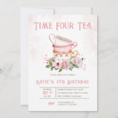 Time Four Tea Teacups Thema Geburtstag Einladung (Vorderseite)