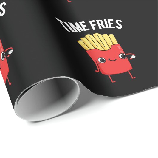 Time Fries Funny French Fries Pun Dark BG Geschenkpapier (Rolleneckpunkt)