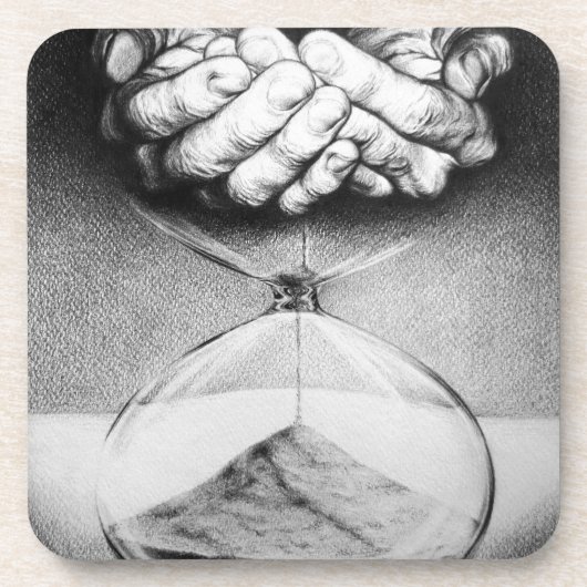 Time Hourglass Hände Stift zeichnend surreale Kuns Getränkeuntersetzer (Vorderseite)