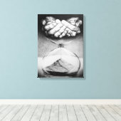 Time Hourglass Hände Stift zeichnend surreale Kuns Leinwanddruck (Insitu (Holzboden))