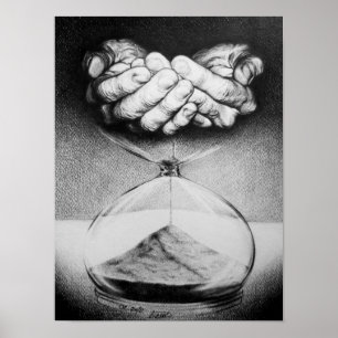Time Hourglass Hände Stift zeichnend surreale Kuns Poster