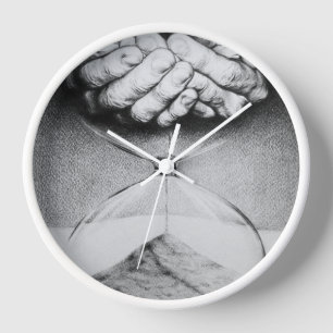 Time Hourglass Hände Stift zeichnend Surreale Kuns Wanduhr