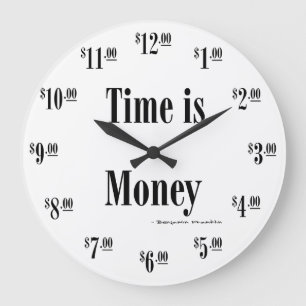 Time is Money Clock - Black text Große Wanduhr