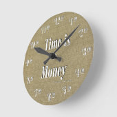 Time is Money Clock - White text on taupe texture Runde Wanduhr (Winkel)