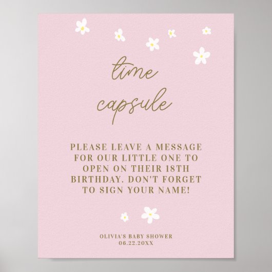 Time Kapsel Baby Dusche Sweet Daisies Pastel Pink Poster (Vorne)