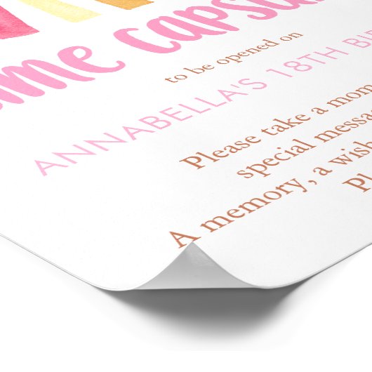 Time Kapsel Boho Sonnenschein Mädchen 1. Geburtsta Poster (Ecke)