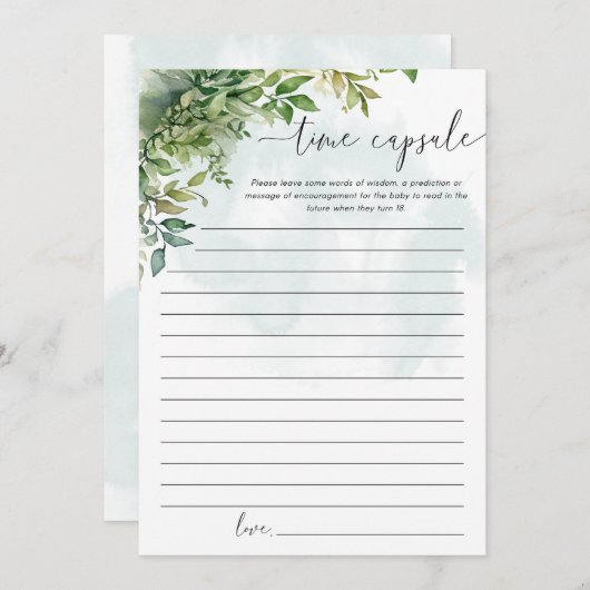 Time Kapsel Keepake Baby Dusche Grüne Thema Einladung (Vorne/Hinten)