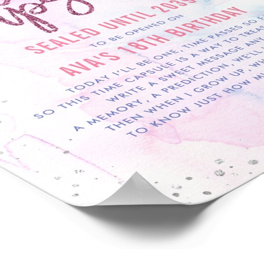 Time Kapsel Silver Snowflake Glitzer Magenta Poster (Ecke)