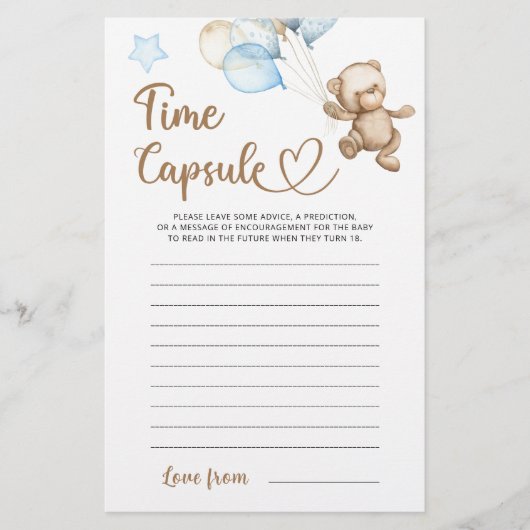 Time Kapsel Teddy Bear Baby Dusche (Vorderseite)