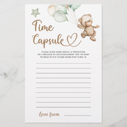 Time Kapsel Teddy Bear Baby Dusche (Vorderseite)