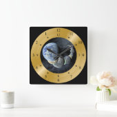 Time Machine Clock ~ Besuch Erde wie Planeten ~ Quadratische Wanduhr (Zuhause)