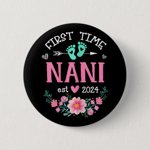 Time Nani Est 2024 Floral Schwangerschaft Ankündig Button