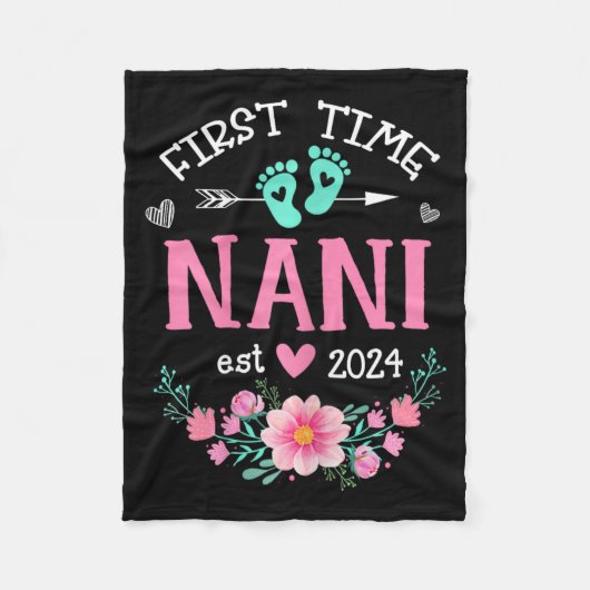 Time Nani Est 2024 Floral Schwangerschaft Ankündig Fleecedecke (Vorderseite)