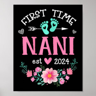 Time Nani Est 2024 Floral Schwangerschaft Ankündig Poster