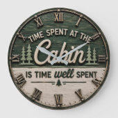 Time Spent at the Cabin Is Time Well Spent Rustic Große Wanduhr (Vorderseite)