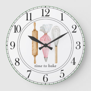 Time To Bake Baker's Tools Baker's Large Clock Große Wanduhr