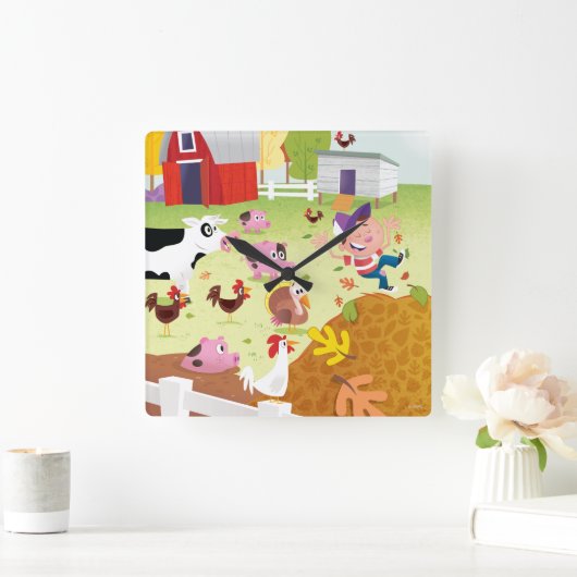 Time to Count - Farmyard Quadratische Wanduhr (Zuhause)